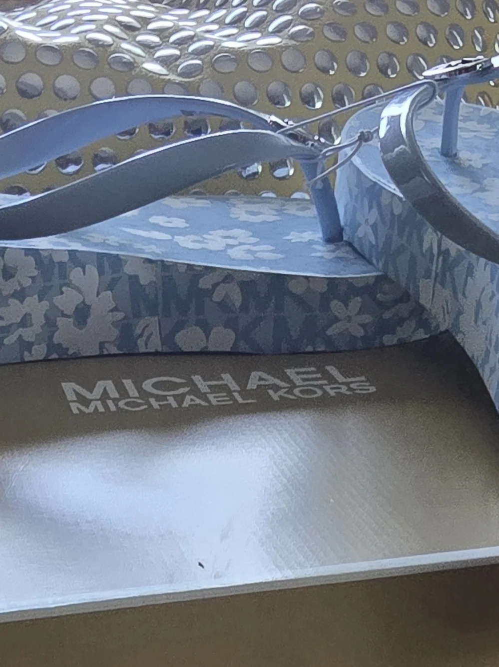 Michael Kors Women's Light Blue Floral Flip Flops